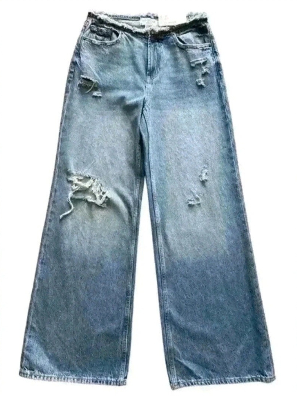 Nwt Women’s Wide 90s Stylr Leg Distressed Jeans - Light Blue